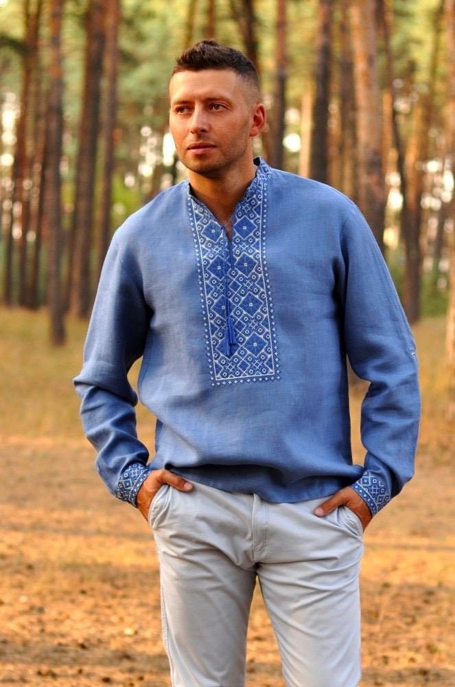 2025 Men's Ukrainian Linen Vyshyvanka Shirt - Traditional Embroidered Style