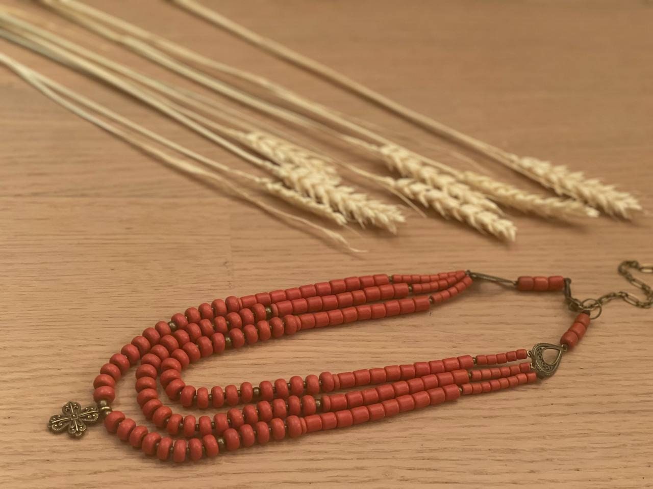 2025 Red Ukrainian Traditional Necklace | Ethnic Ceramic Jewelry with Antique Beads