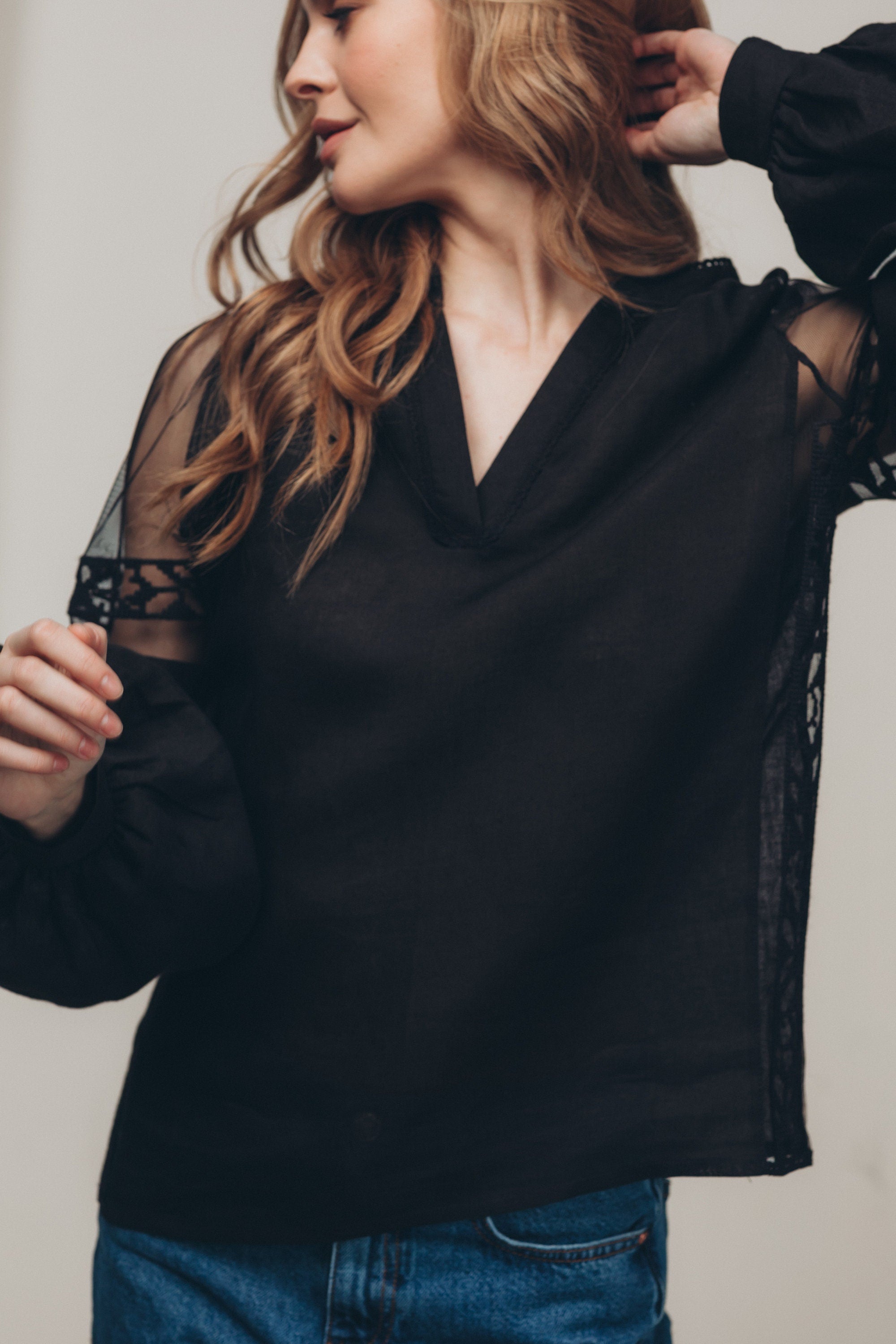 Black Ukrainian Embroidered Vyshyvanka Blouse - Bohemian Ethnic Shirt