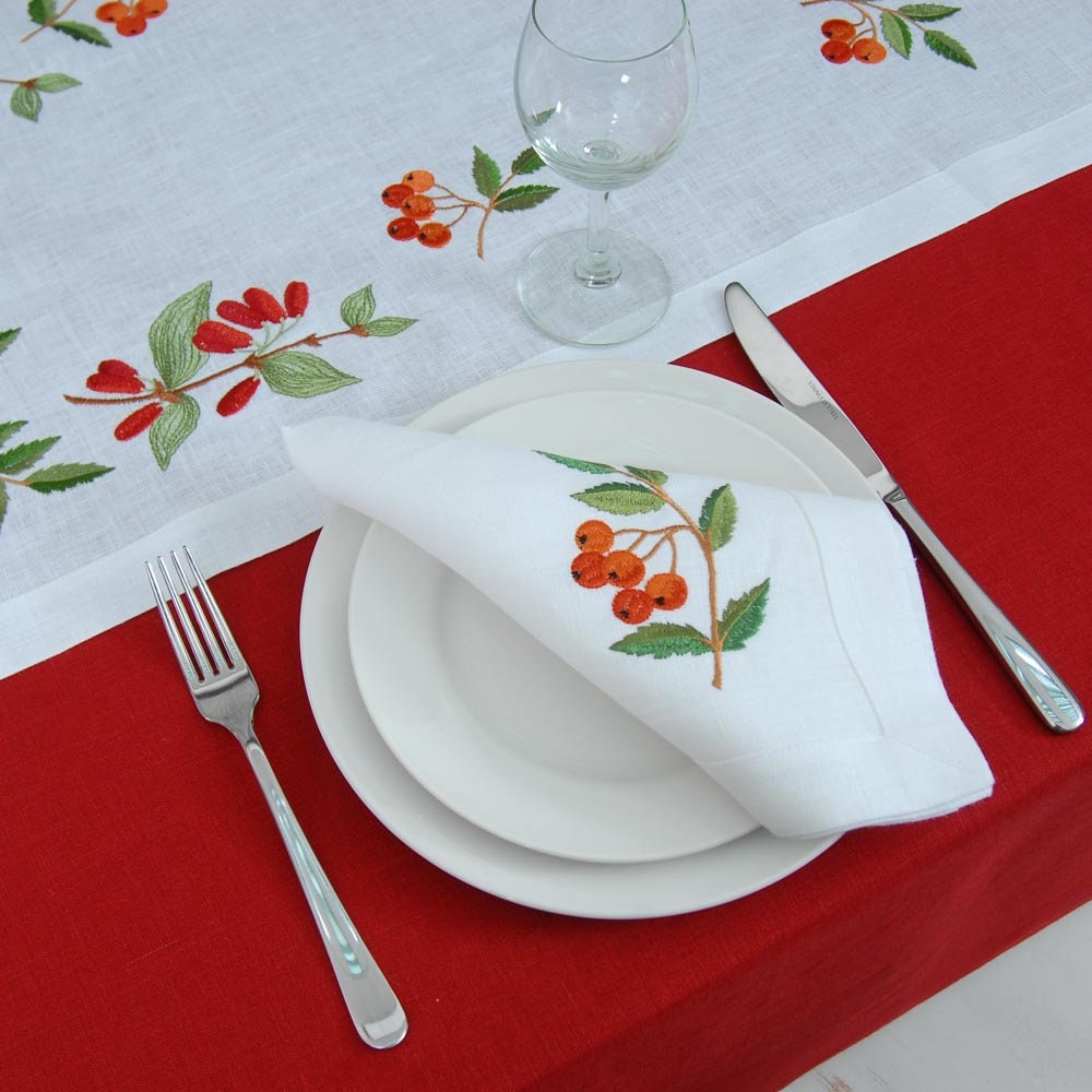Rowan Dogwood Embroidered Napkins Set - 40x40 cm Ukrainian Tablecloth for Easter, Mother's Day & Special Occasions