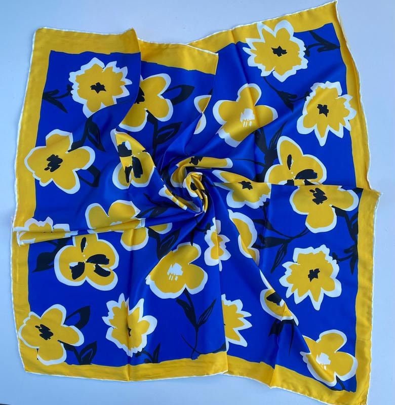 Ukrainian Bohemian shawl 90*90 cm Ethnic ornament Collection Shawl Patriotic shawl Gift for Her Gift for Mother Easter Silk scarf Blue
