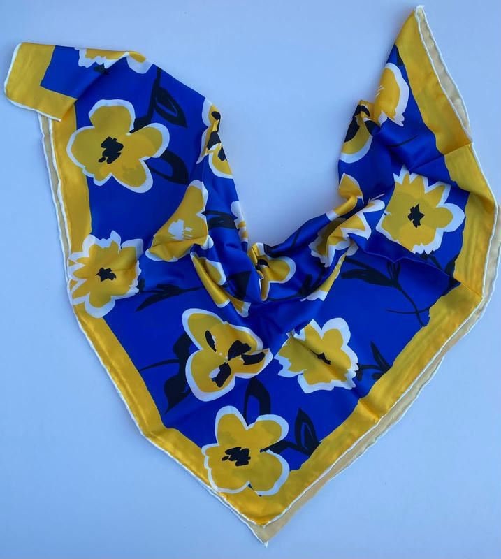 Ukrainian Bohemian shawl 90*90 cm Ethnic ornament Collection Shawl Patriotic shawl Gift for Her Gift for Mother Easter Silk scarf Blue