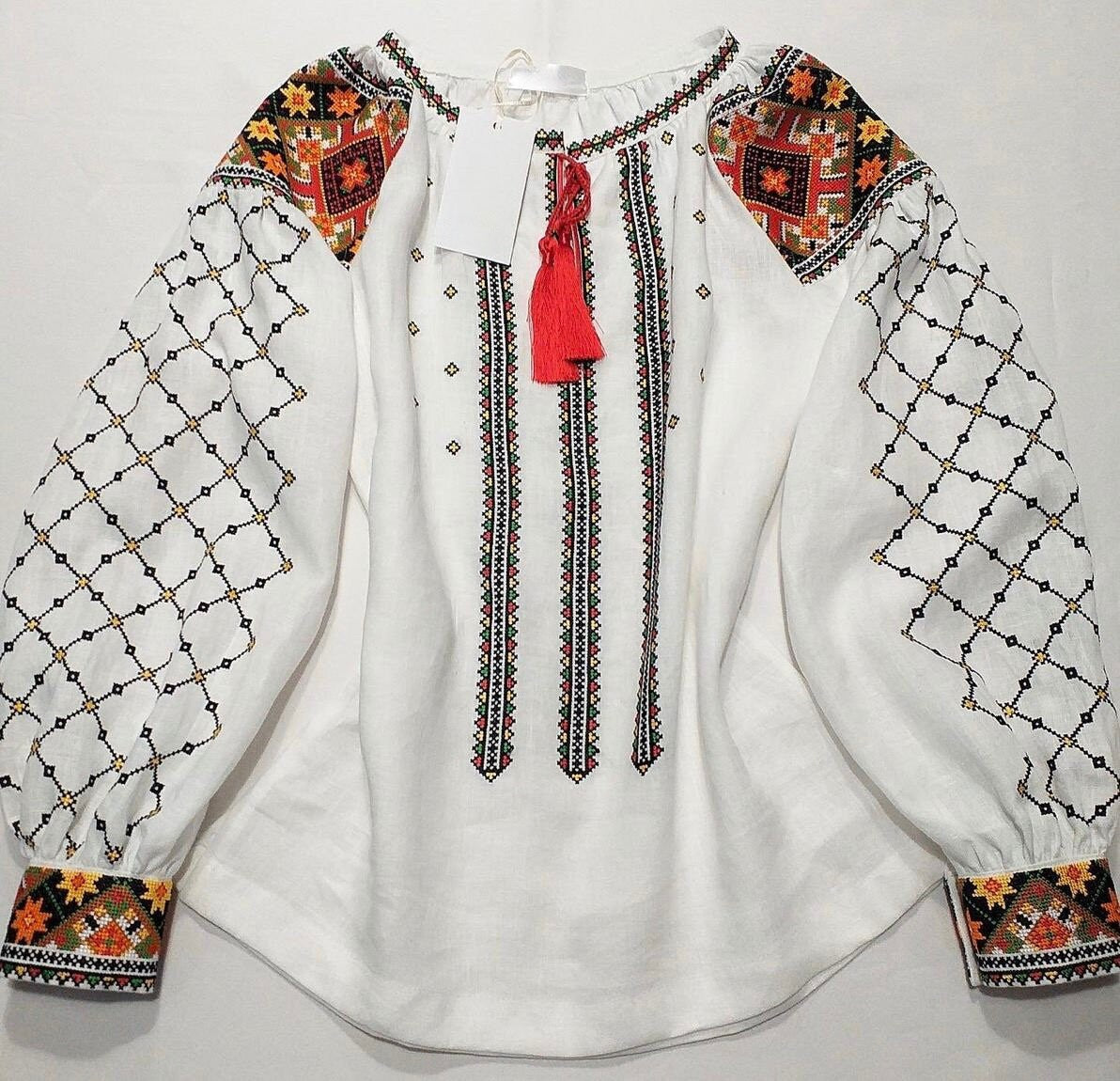 Elegant White Linen Embroidered Blouse for Women - Ukrainian Long Sleeve Design 2025