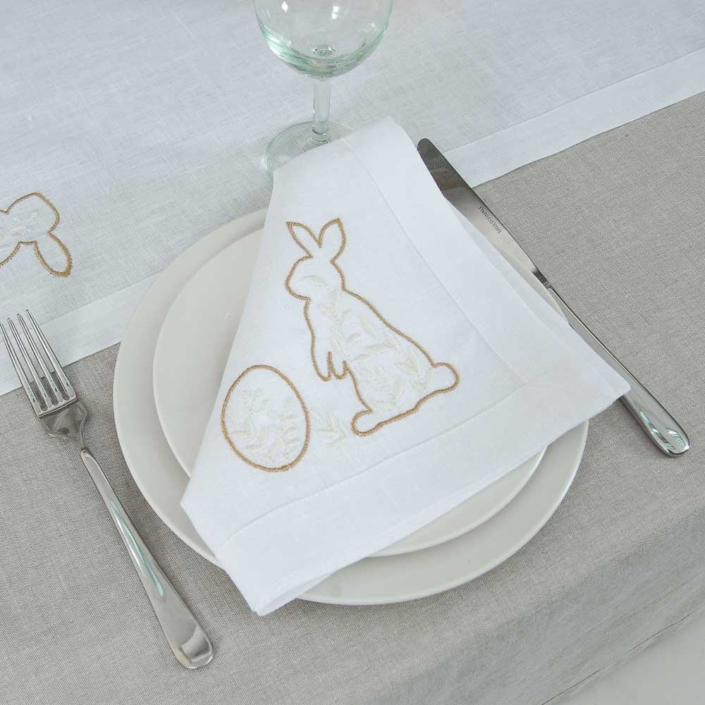 Easter Mood Embroidered Tabletop Set 88x88 cm with 4 Napkins - Ukrainian Rabbit Design