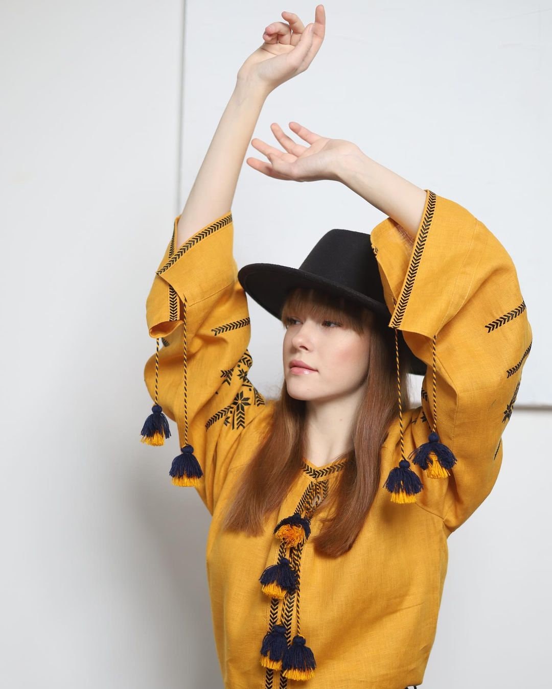 Yellow Ukrainian Vyshyvanka Blouse with Black Embroidery – Women's Linen Top