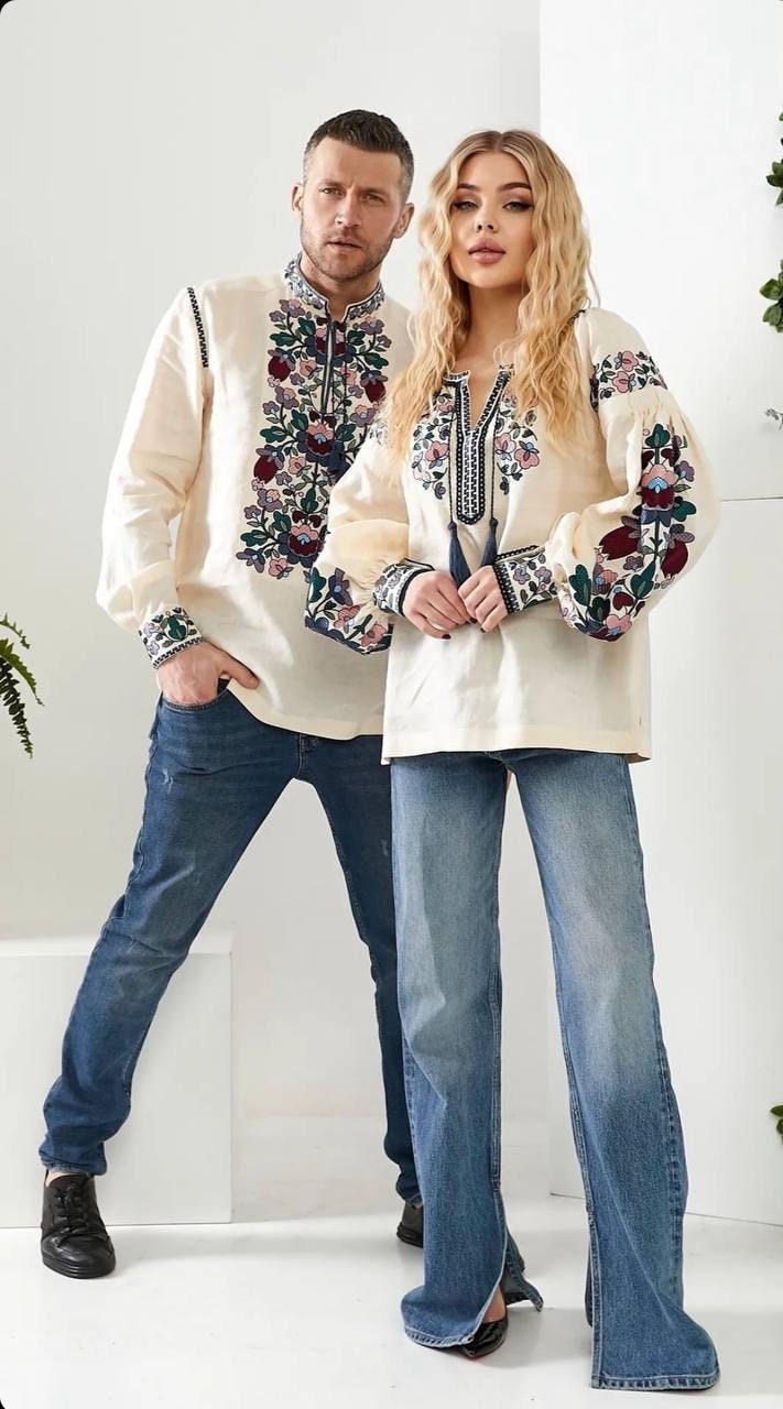 Milk-Colored Ukrainian Vyshyvanka Blouse - Bohemian Embroidered Shirt for Easter