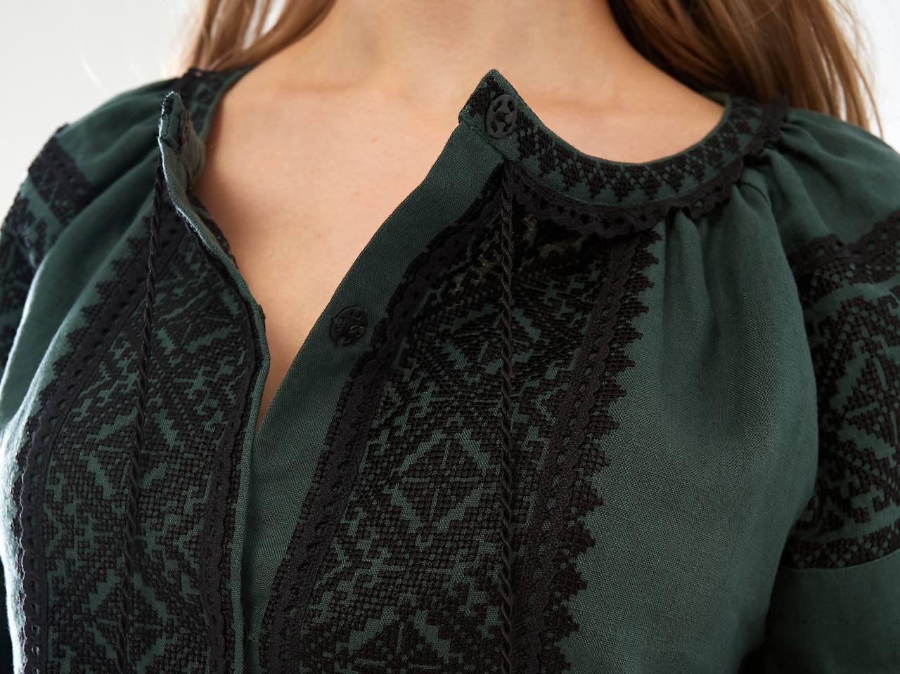 Green Embroidered Vyshyvanka Blouse - Ukrainian Linen Women's Clothing