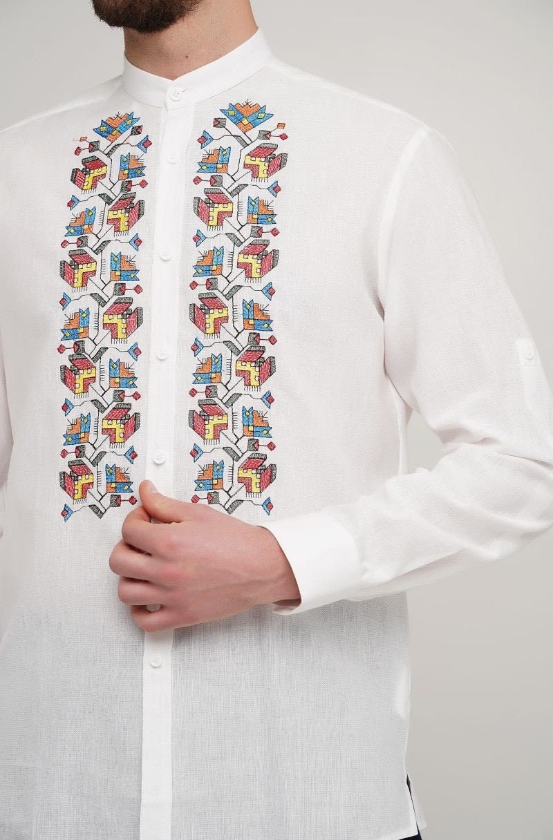 2025 Men's White Embroidered Vyshyvanka Shirt