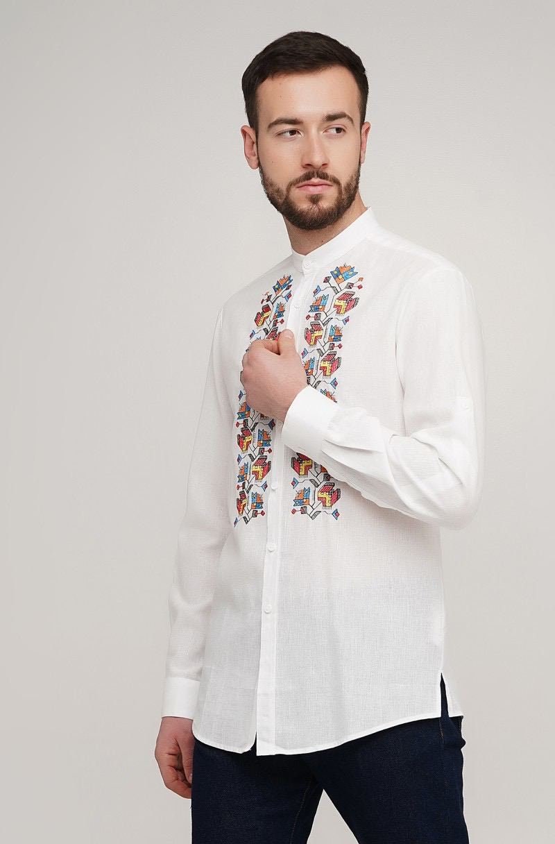 2025 Men's White Embroidered Vyshyvanka Shirt