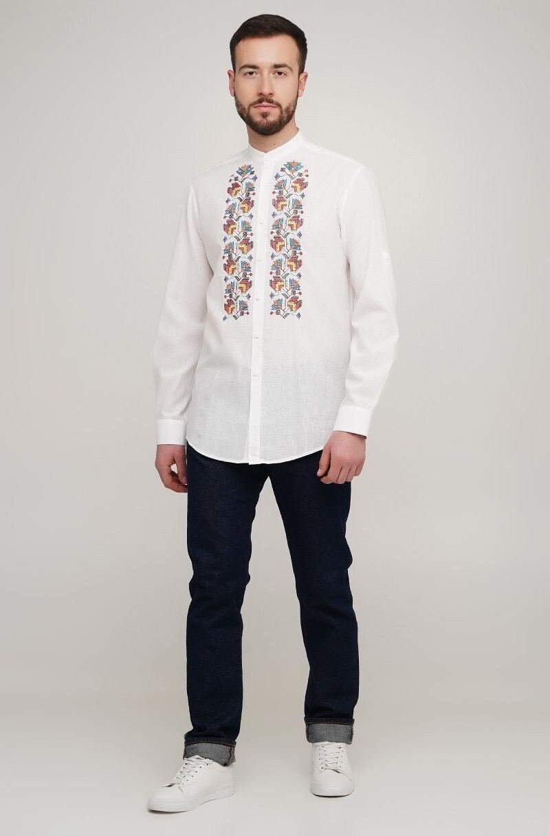 2025 Men's White Embroidered Vyshyvanka Shirt