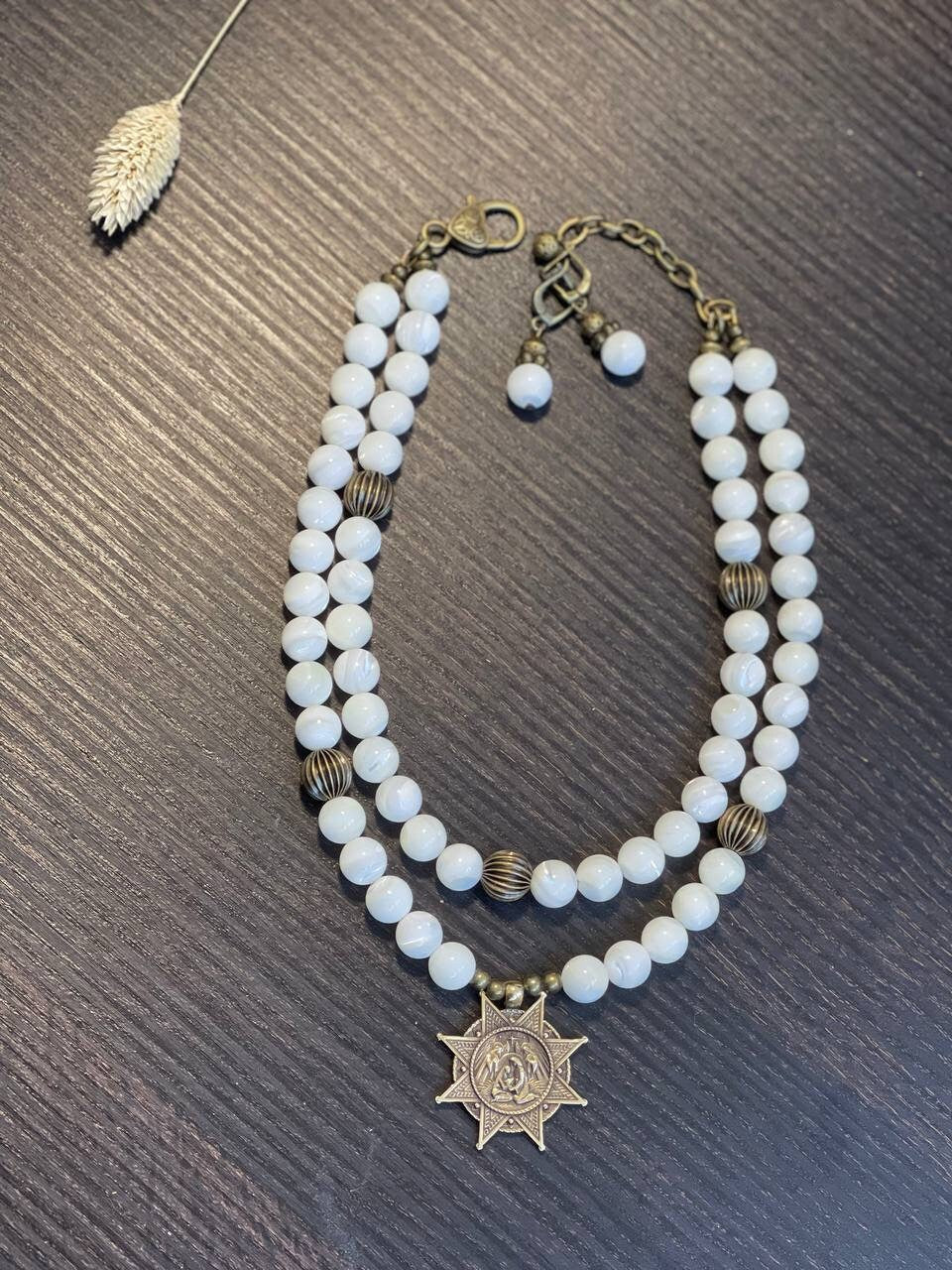 Elegant Handmade Ukrainian Pearl Necklace - Exquisite White Accessory for Women