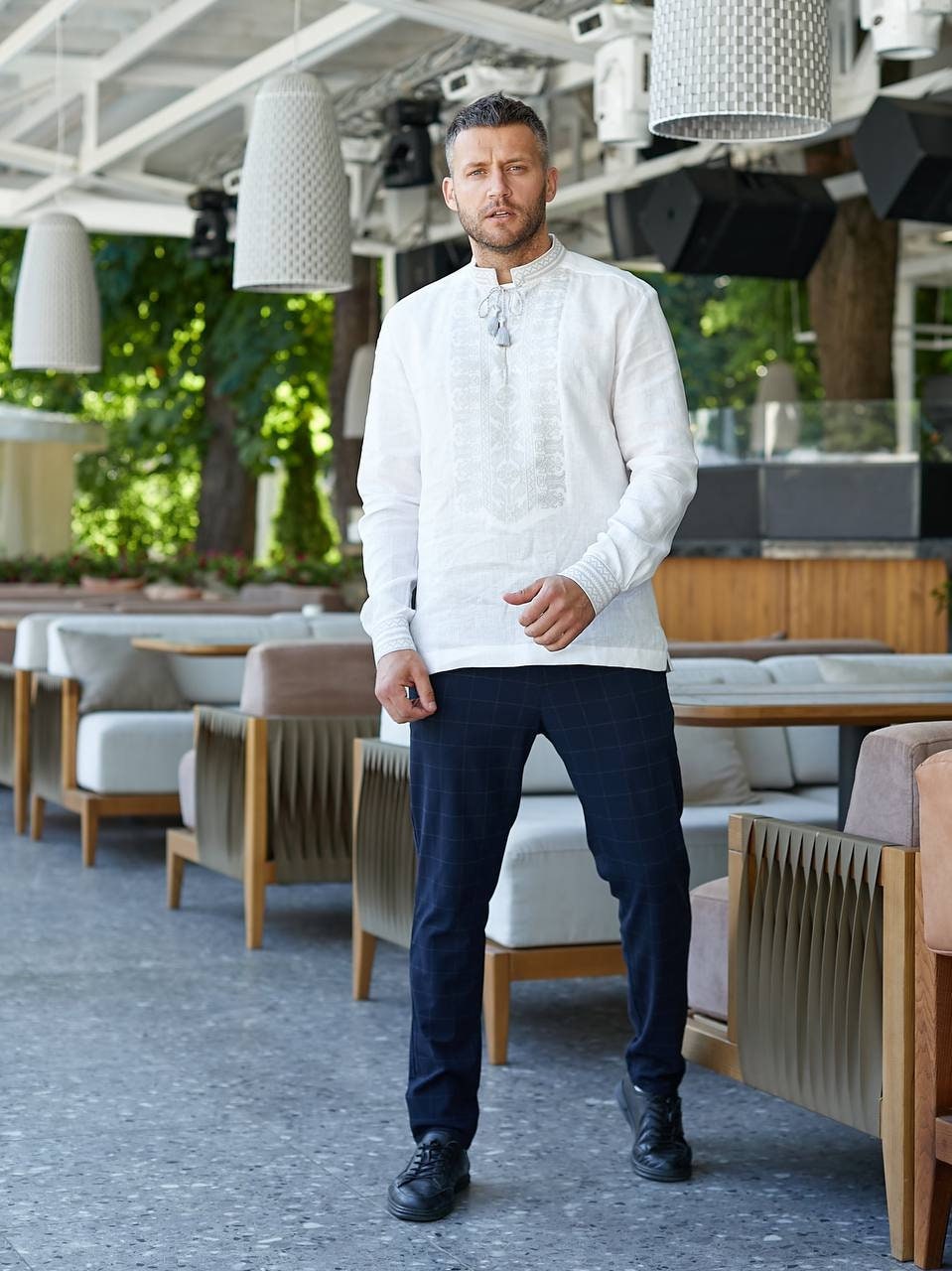 White Linen Ukrainian Wedding Shirt for Men - Embroidered Vyshyvanka