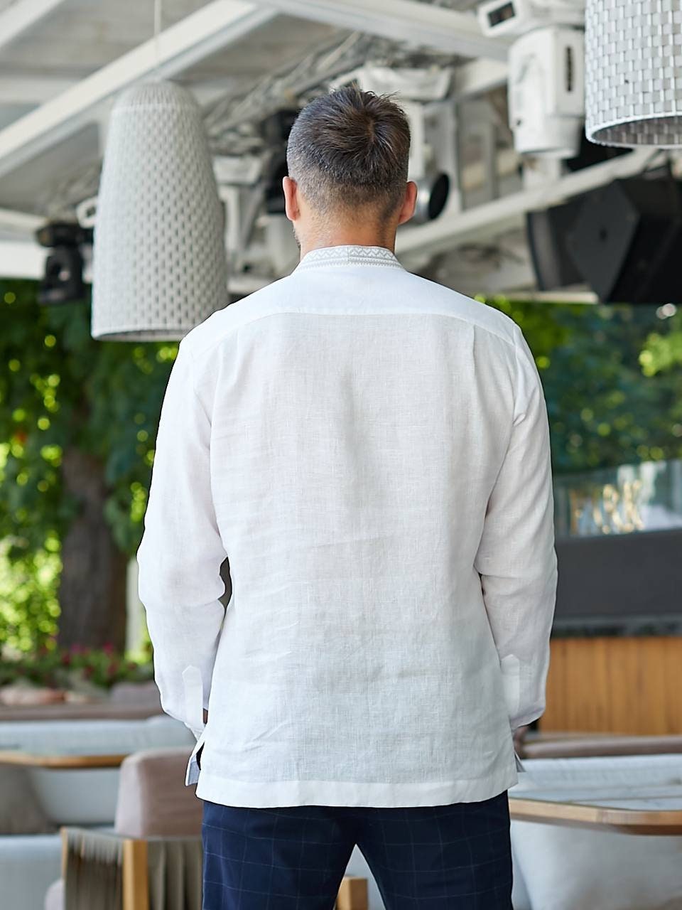 White Linen Ukrainian Wedding Shirt for Men - Embroidered Vyshyvanka