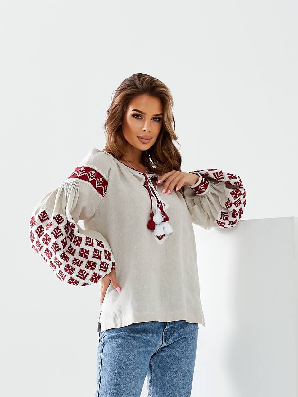 Natural Linen Ukrainian Vyshyvanka women's blouse  - Bohemian Embroidered Shirt
