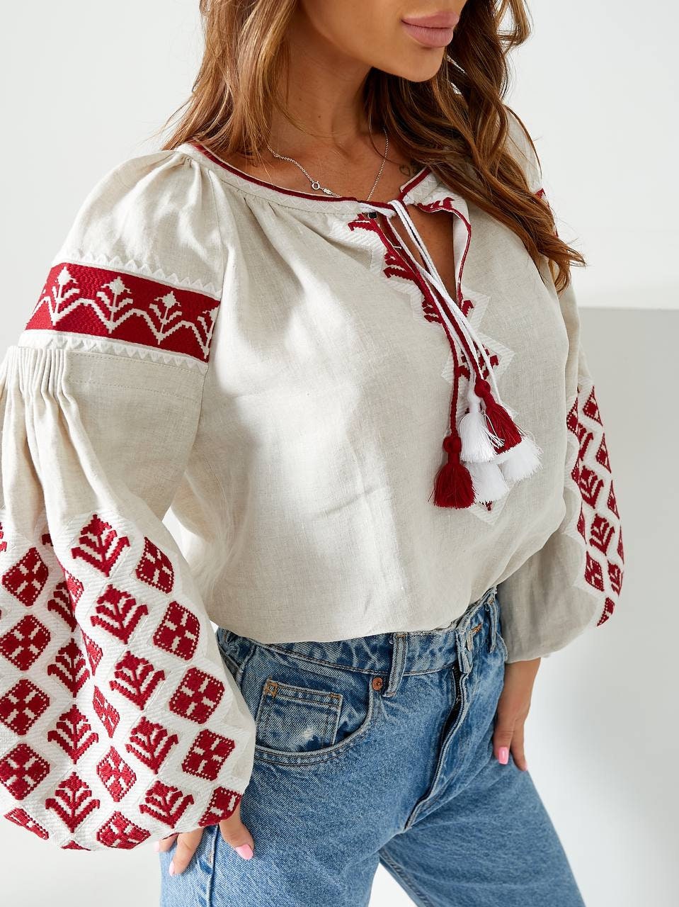 Natural Linen Ukrainian Vyshyvanka women's blouse  - Bohemian Embroidered Shirt