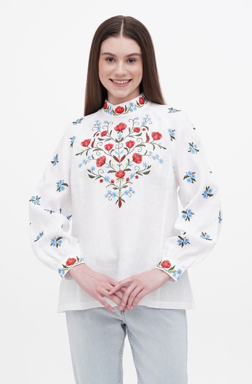 2025 White Ukrainian Vyshyvanka Blouse | Embroidered Bohemian Ethnic Shirt