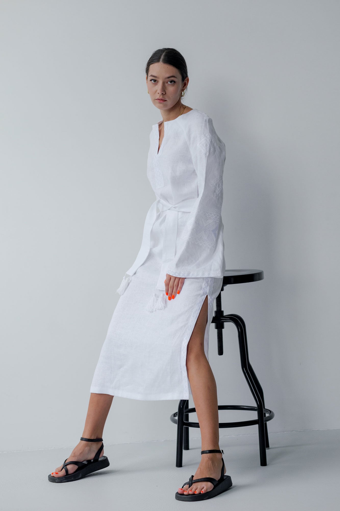 White Embroidered Ukrainian Vyshyvanka Dress - Boho Wedding Dress