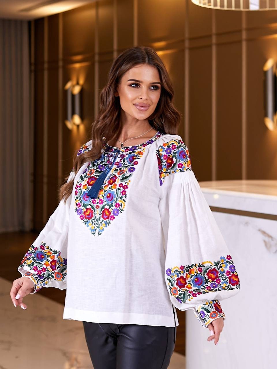 2025 White Ukrainian Vyshyvanka Blouse - Bohemian Embroidered Ethnic Shirt