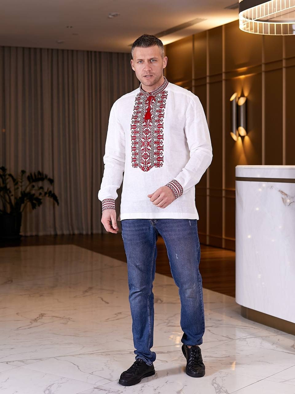 White Linen Vyshyvanka - Men's Embroidered Ukrainian Shirt