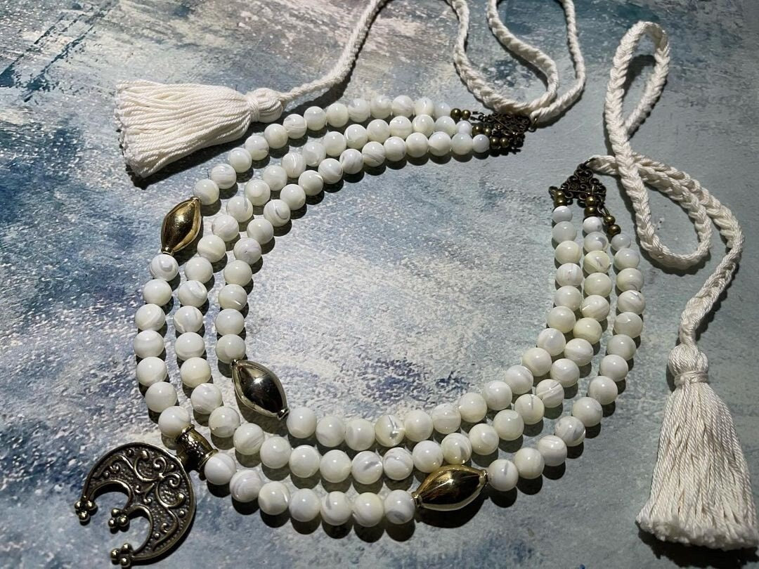 2025 Ukrainian Traditional Mother of Pearl Necklace - Hand-Cast White Bronze Moon Jewelry