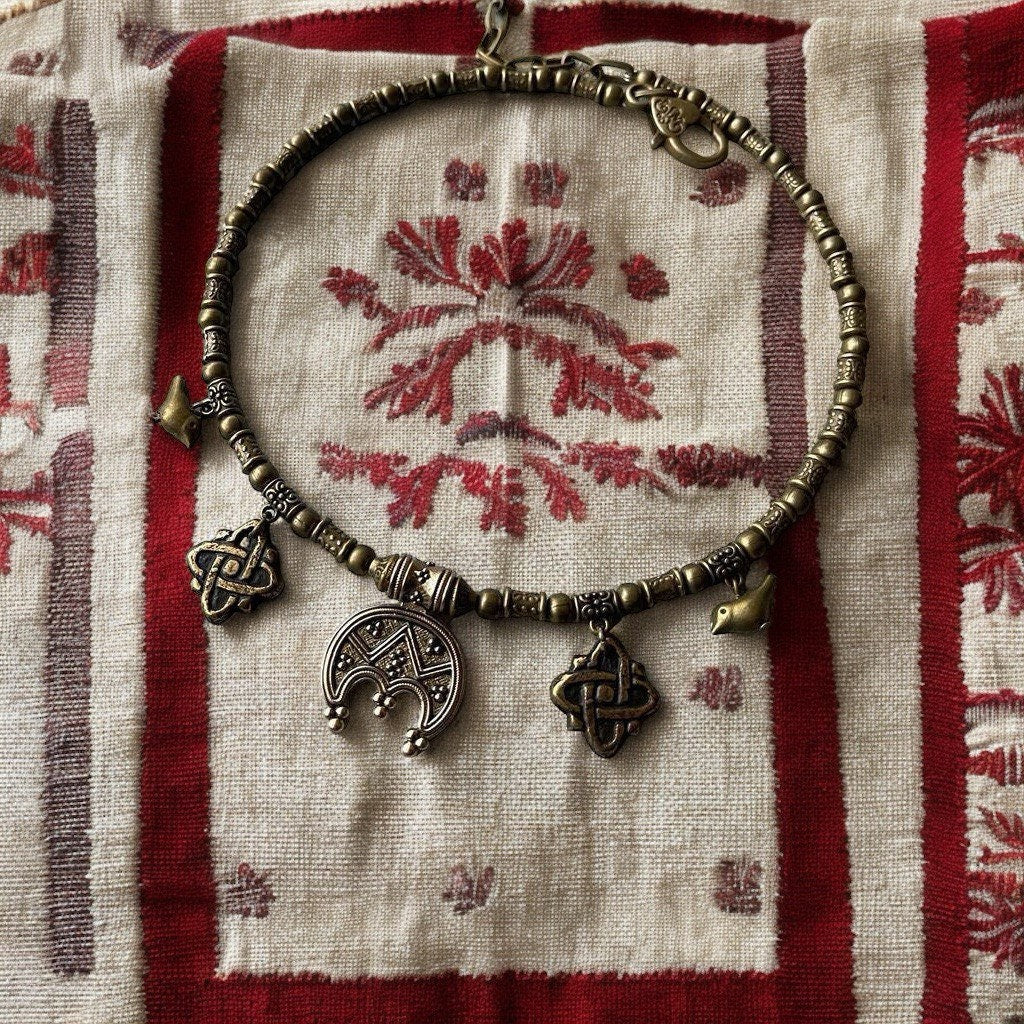 2025 Metal Ethnic Moon Necklace | Ukrainian Traditional Jewelry with Brass Pendants