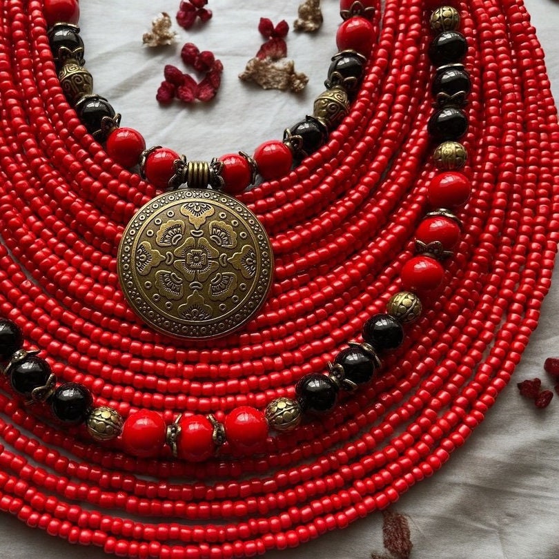 Handmade Ukrainian Red Necklace | Unique Traditional Jewelry for Women