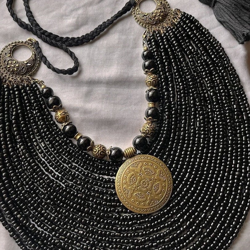 Unique Ukrainian Red and Black Beaded Necklace for Women