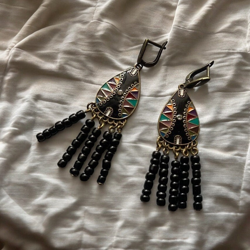Unique Ukrainian Red and Black Beaded Necklace for Women