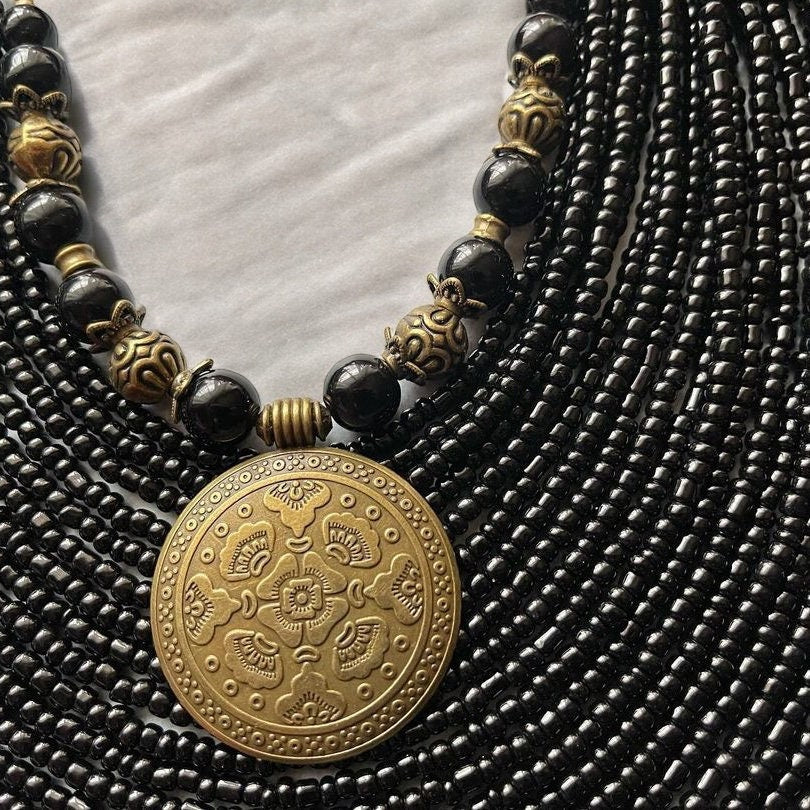 Unique Ukrainian Red and Black Beaded Necklace for Women