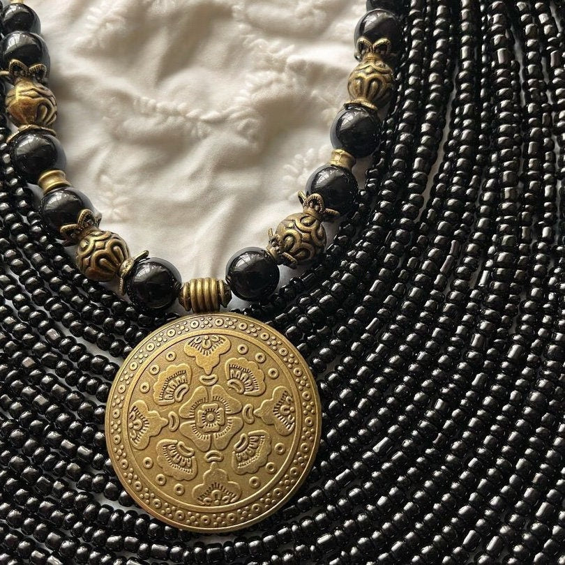 Black Necklace Traditional Ukrainian Jewellery Ethnic Slavic Necklace Multi-row Necklace of Beds with Contempt Folk Costume Gift for Her