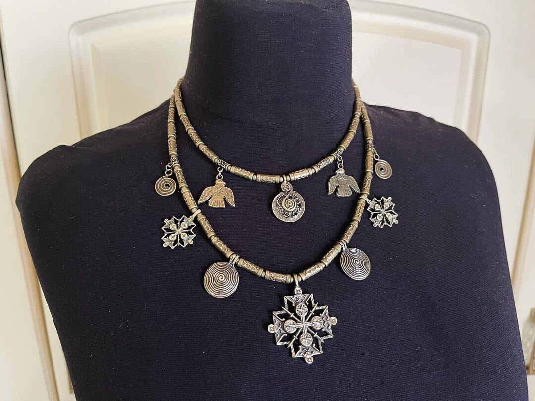 2025 SET Metal Necklace & Earrings - Ethnic Ukrainian Jewelry with Brass Pendants