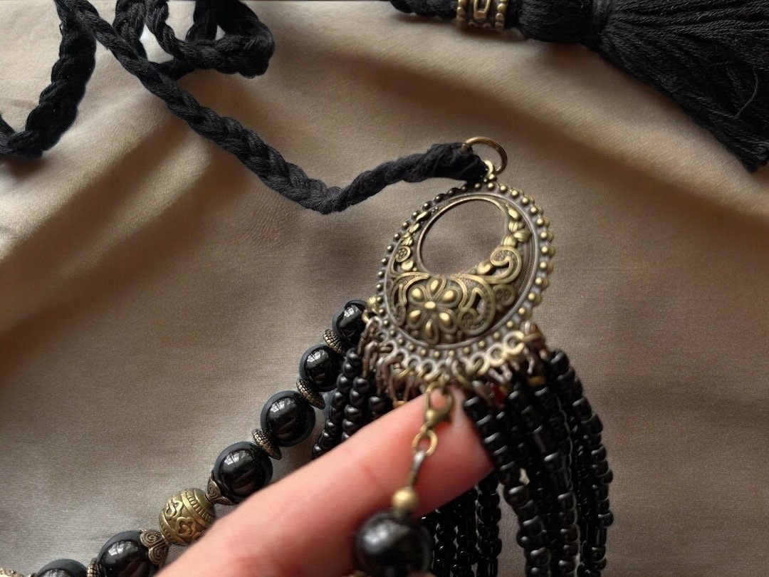 Black Ukrainian Necklace Traditional Glass Beads Jewelry Ethnic Necklace with Metal Hardware Glass Beads Gift for Her Gift for Girl