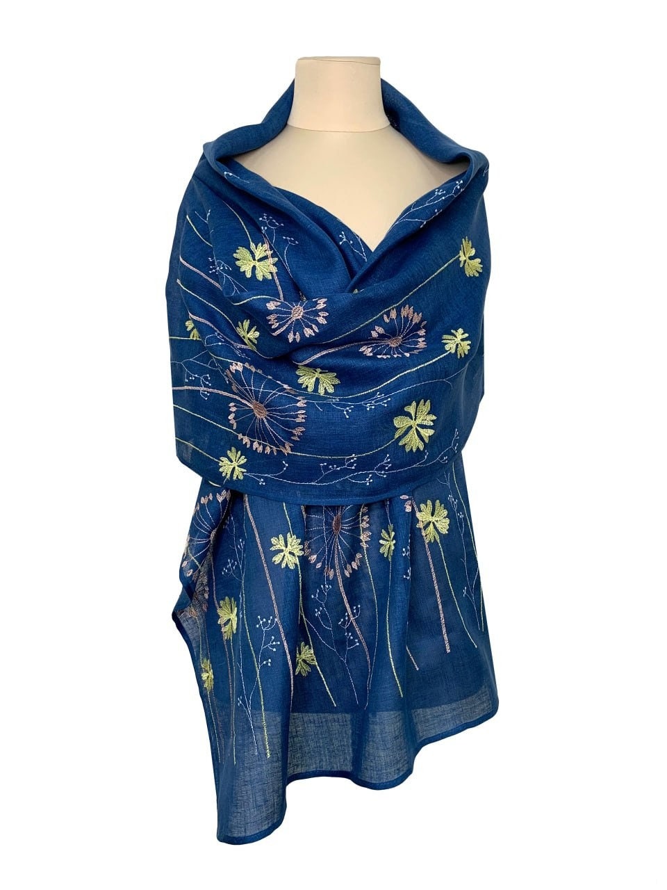 Blue Ukrainian Shawl - Handmade Lightweight Slavic Scarf for Women