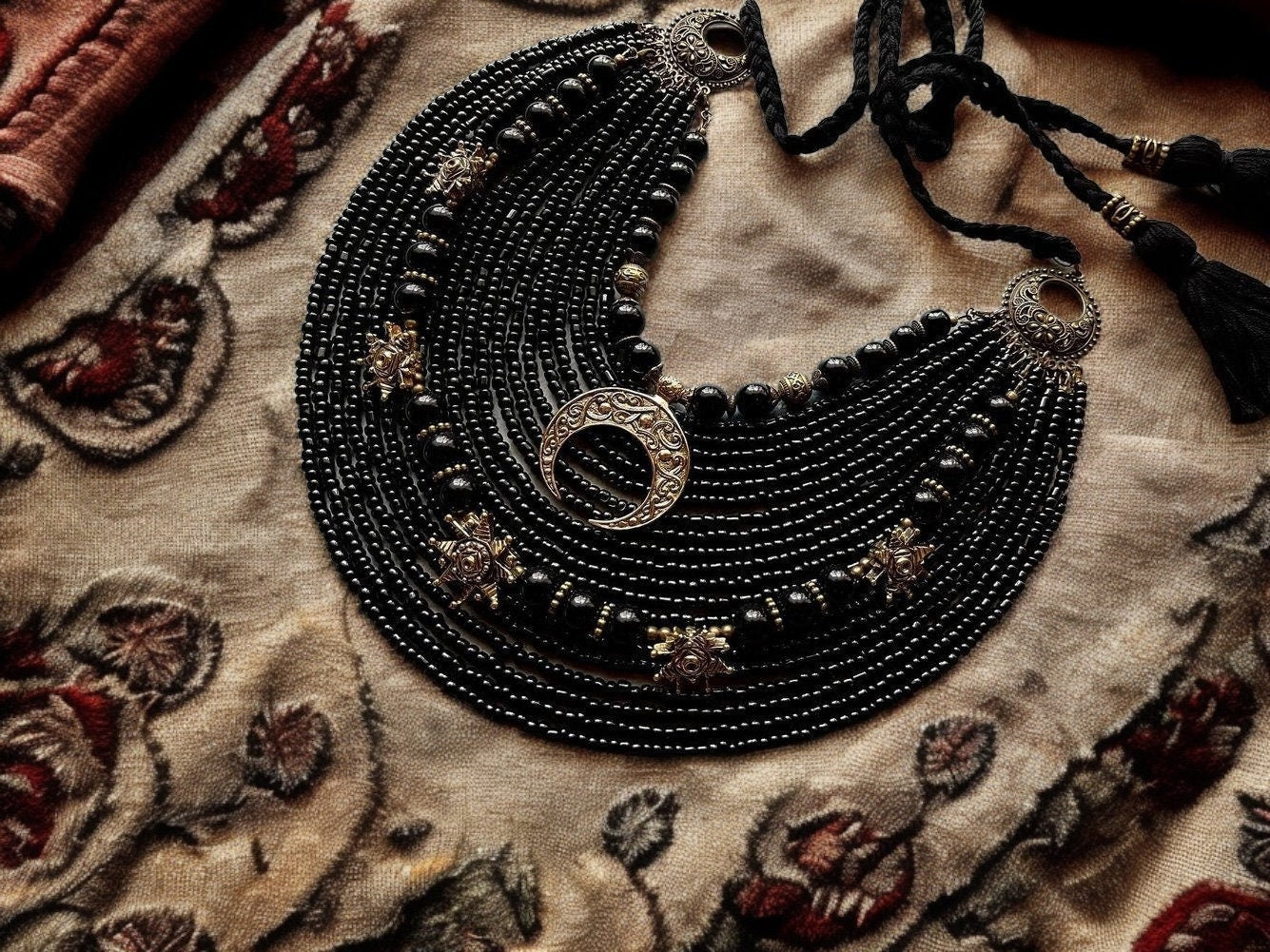 Black Ukrainian Necklace Traditional Glass Beads Jewelry Ethnic Necklace with Metal Hardware Glass Beads Gift for Her Gift for Girl