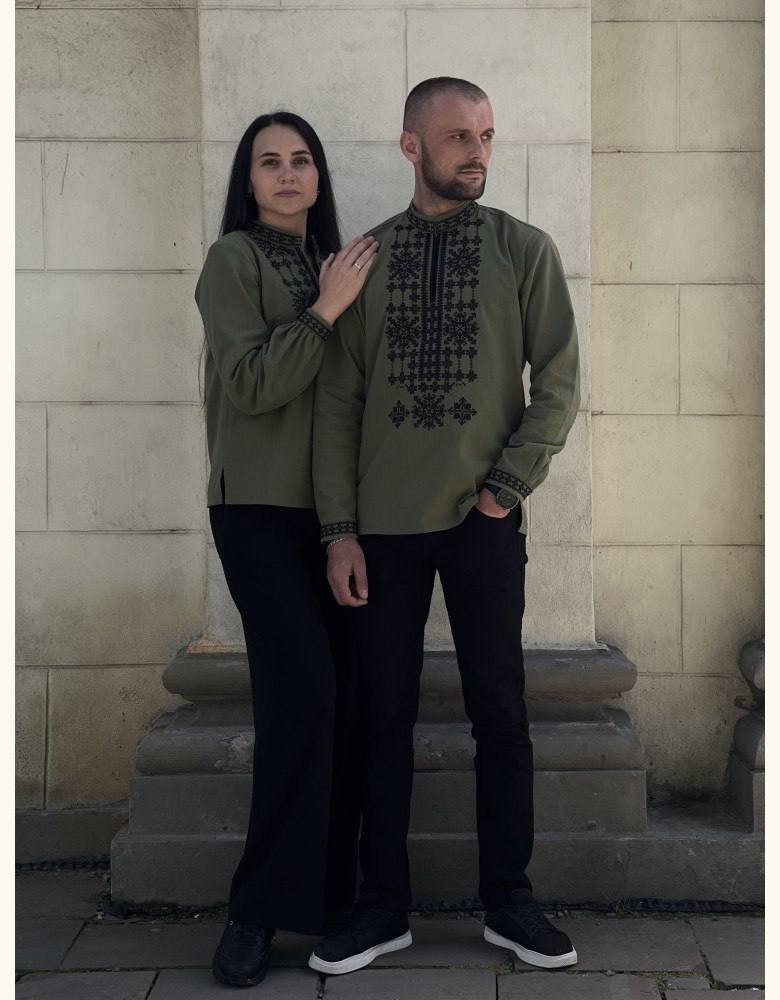Khaki Embroidered Shirt Ukrainian Vyshyvanka Men's shirt Ukrainian Traditional vyshyvanka shirt Ethnic Vyshyvanka Gift for Him Gift for Men