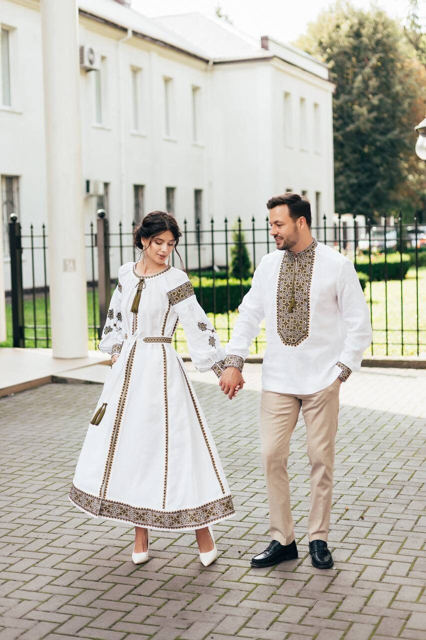 White Embroidered Ukrainian Vyshyvanka Shirt for Men