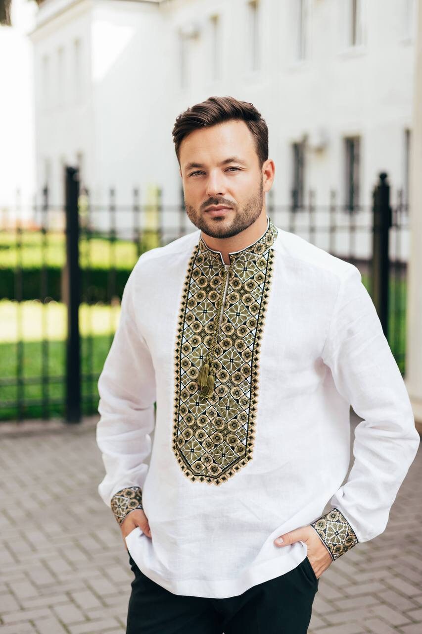 White Embroidered Ukrainian Vyshyvanka Shirt for Men