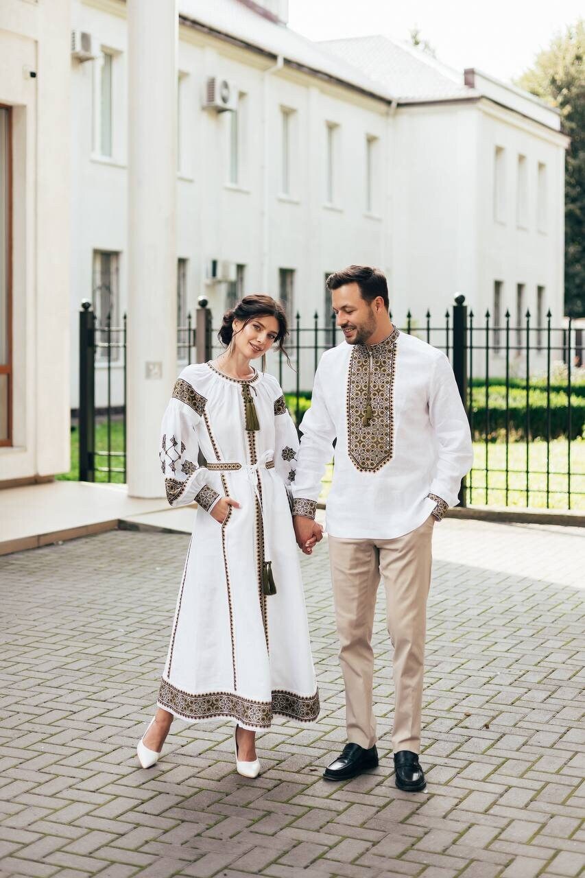 White Embroidered Ukrainian Vyshyvanka Shirt for Men