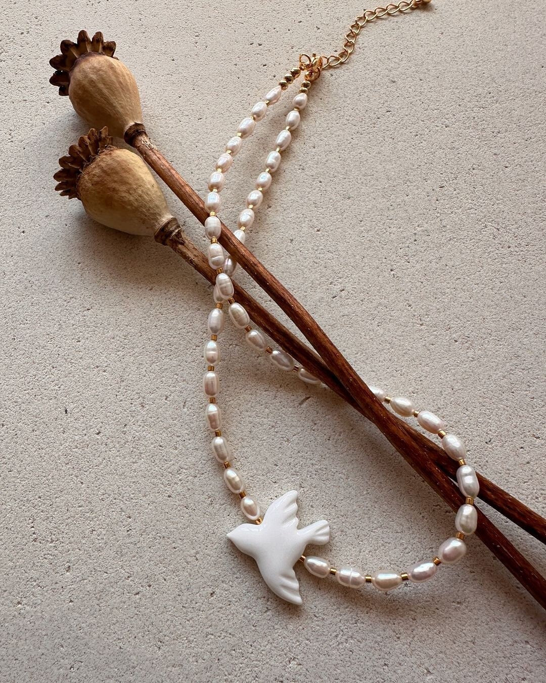 2025 Handmade Bird Necklace with Natural Pearls - Ukrainian Folk Art Jewelry for Women