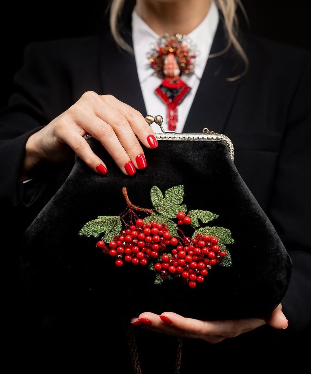 Clutch Ukrainian Embroidered Viburnum Bag Small Purse Ethnic Fashion Accessory Crossbody Authentic Ukrainian Design Unique Folk Art