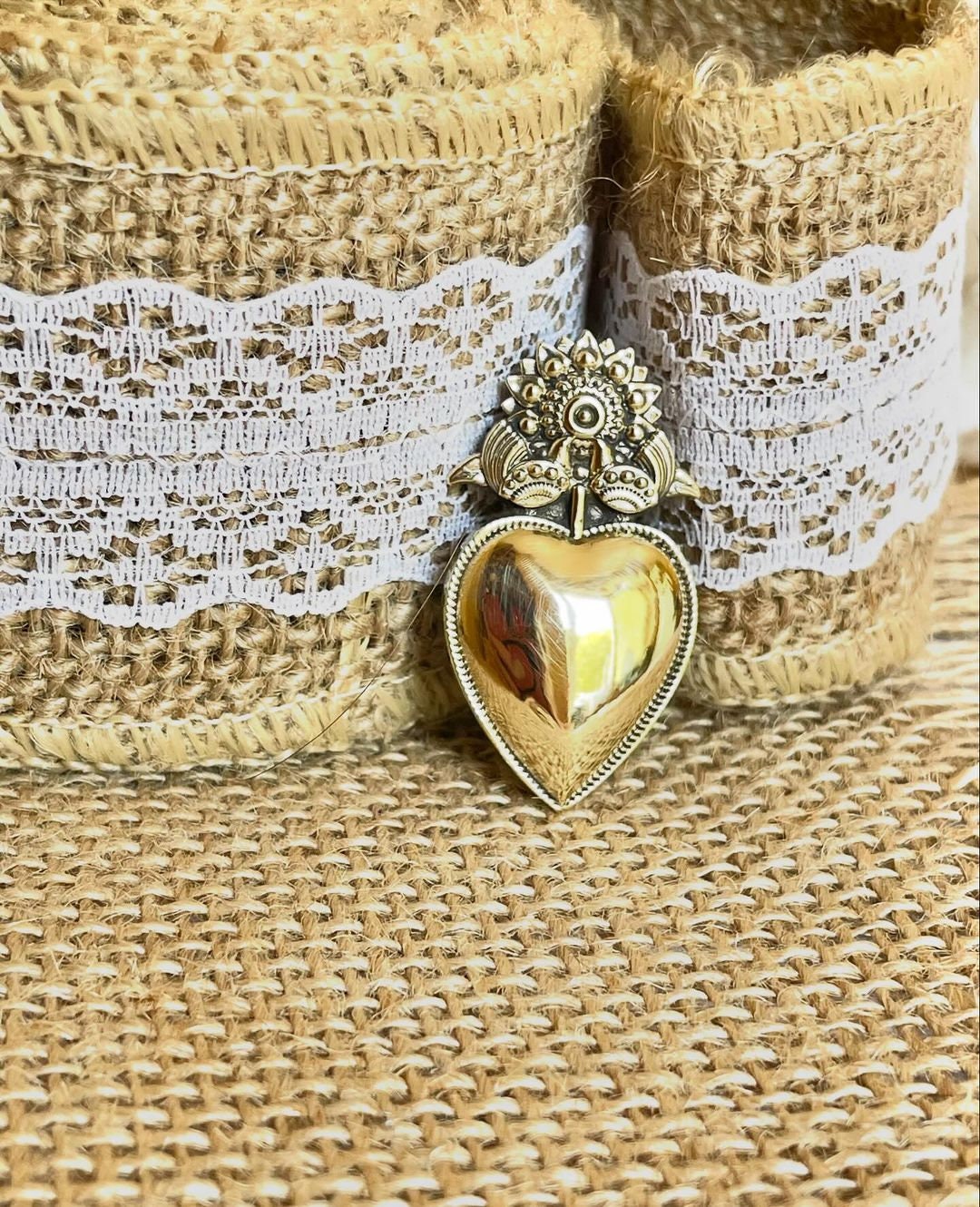 Ukrainian Heart Pendant Necklace - Brass Dukach Ethnic Jewelry