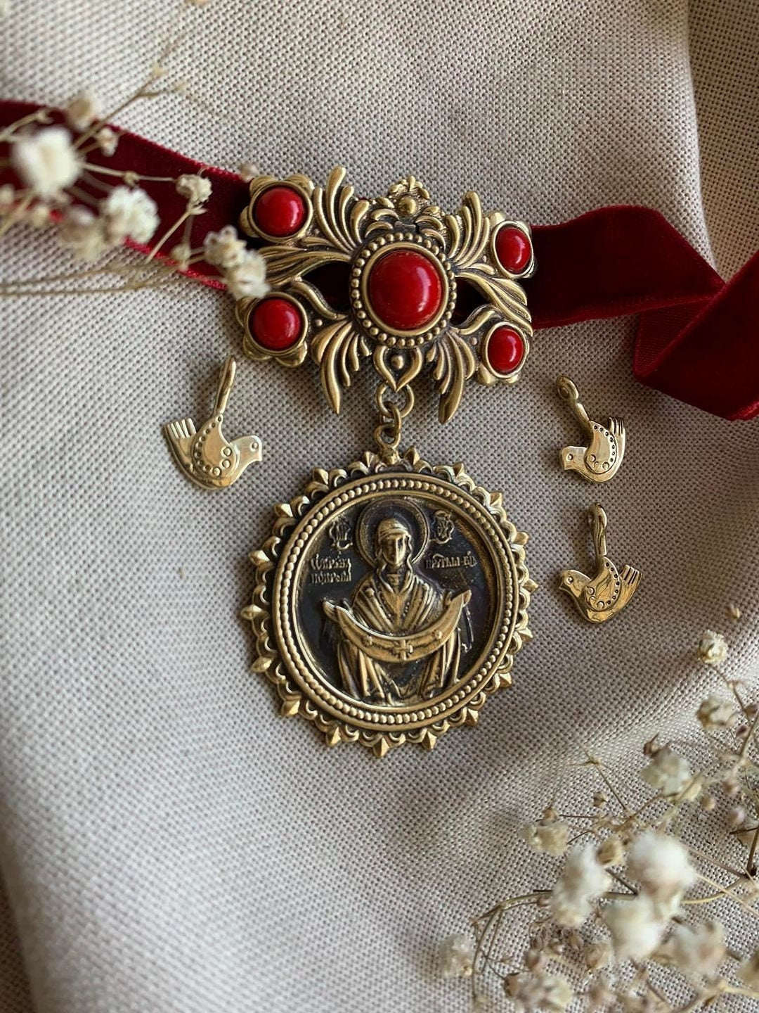 Ukrainian Brass Pendant - Intercession Dukach Traditional Jewelry, Ethnic Necklace, Souvenir from Ukraine