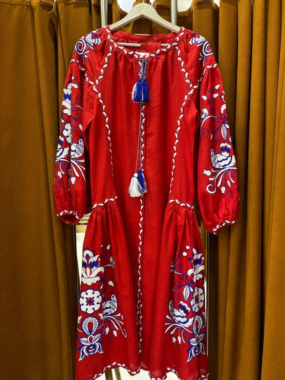 Linen Red Dress, Boho Ukrainian Vyshyvanka Dress, Embroidered Women Dress, Gift for Her, Gift for Girl, Gift for Wife, Gift for Christmas