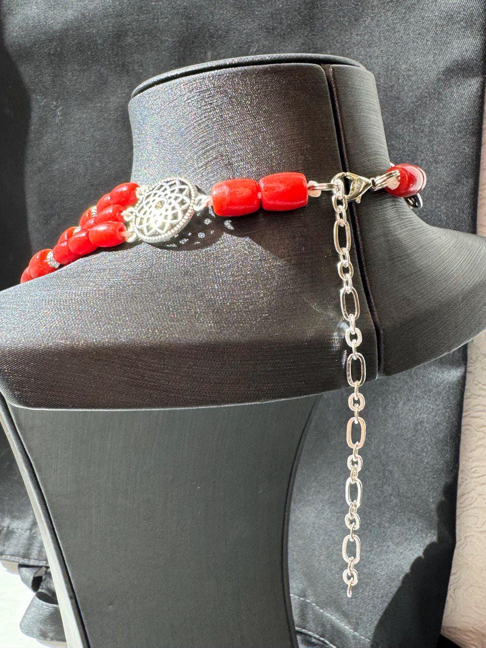 Red Ukrainian Traditional necklace Jewelry Ethnic ceramics Multirow Necklace of Natural corals with contempt Gift for Her Gift for Wife