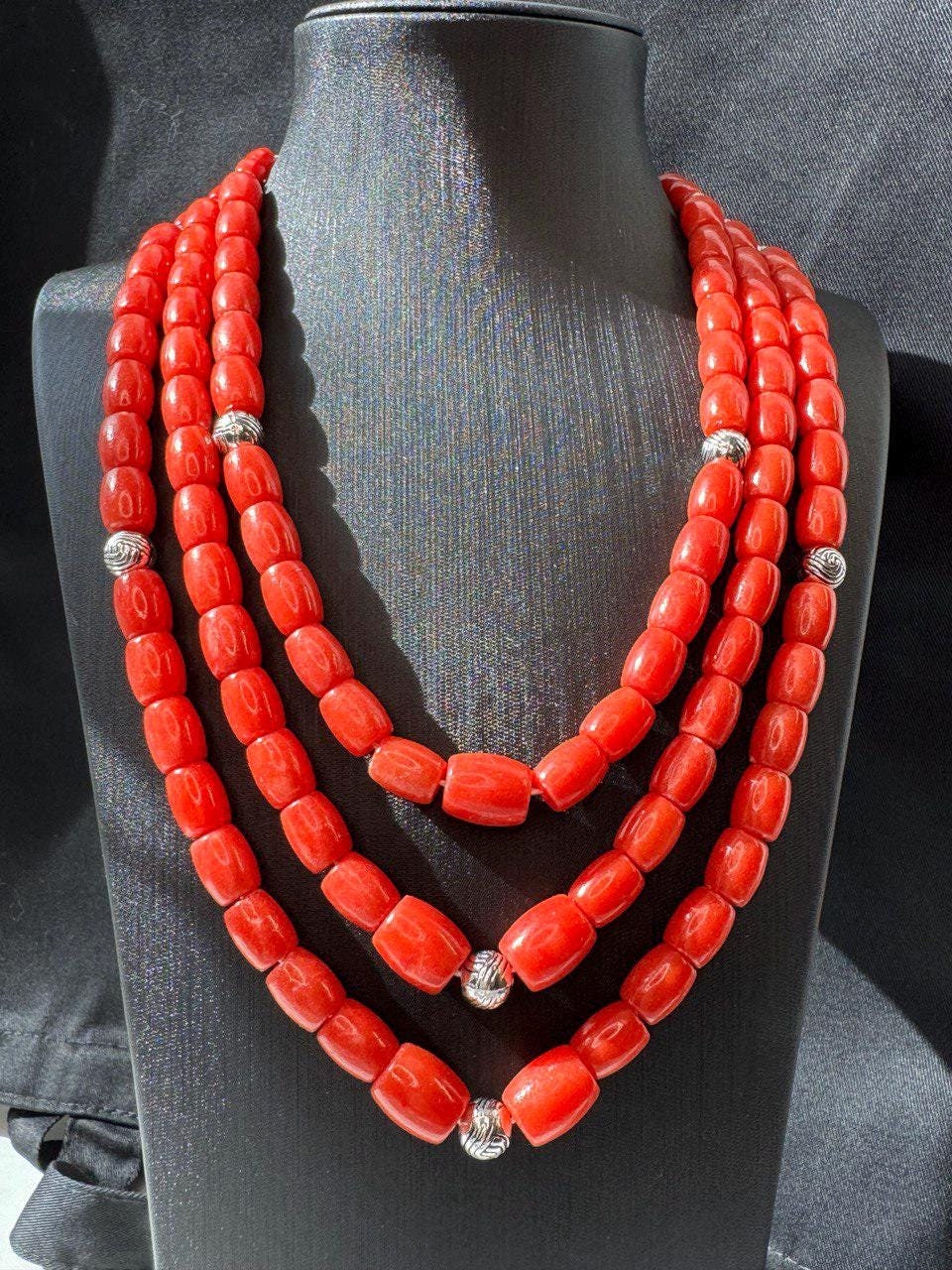 Red Ukrainian Traditional necklace Jewelry Ethnic ceramics Multirow Necklace of Natural corals with contempt Gift for Her Gift for Wife