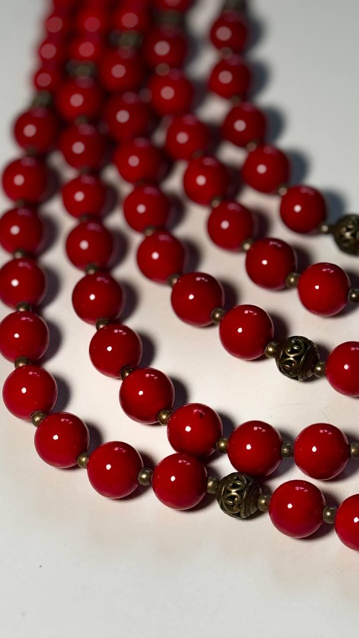 Red Ukrainian Traditional necklace Jewelry natural pressed coral Ethnic Necklace of natural pressed coral Gift for Her Gift for Wife