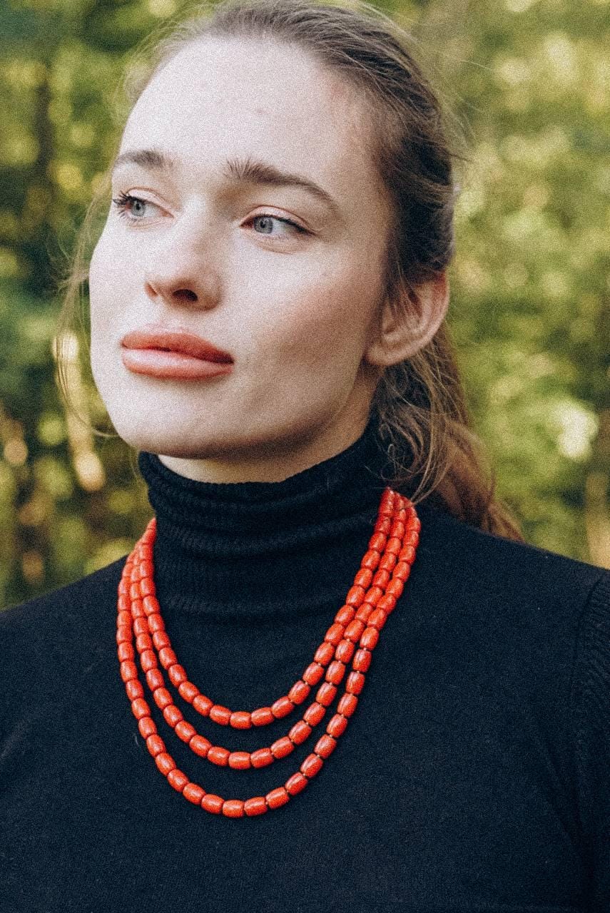 Red Ukrainian Traditional Coral necklace Jewelry Ethnic Necklace beads Ukrainian necklace, ethnic necklace, Ukraine artiste EasterGift