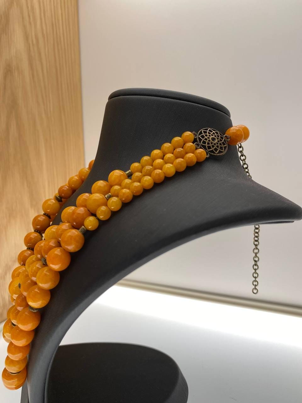 Yellow Ukrainian Traditional necklace onyx stone Jewelry Handmade Necklace of onyx stone beads Ethnic Gift for Her Gift for Wife
