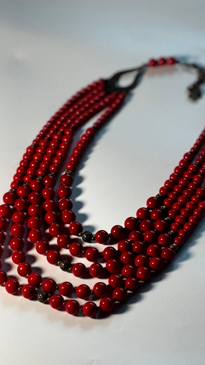 Red Ukrainian Traditional necklace Jewelry natural pressed coral Ethnic Necklace of natural pressed coral Gift for Her Gift for Wife