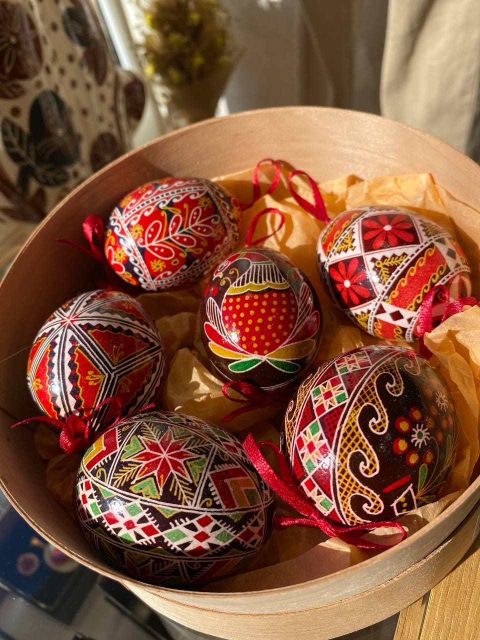 Real Ukrainian Pysanky, Chicken Pysanka, High Quality Easter Egg Hand made 6 pieces in the set. Gift for Her, Gift for mother Christmas